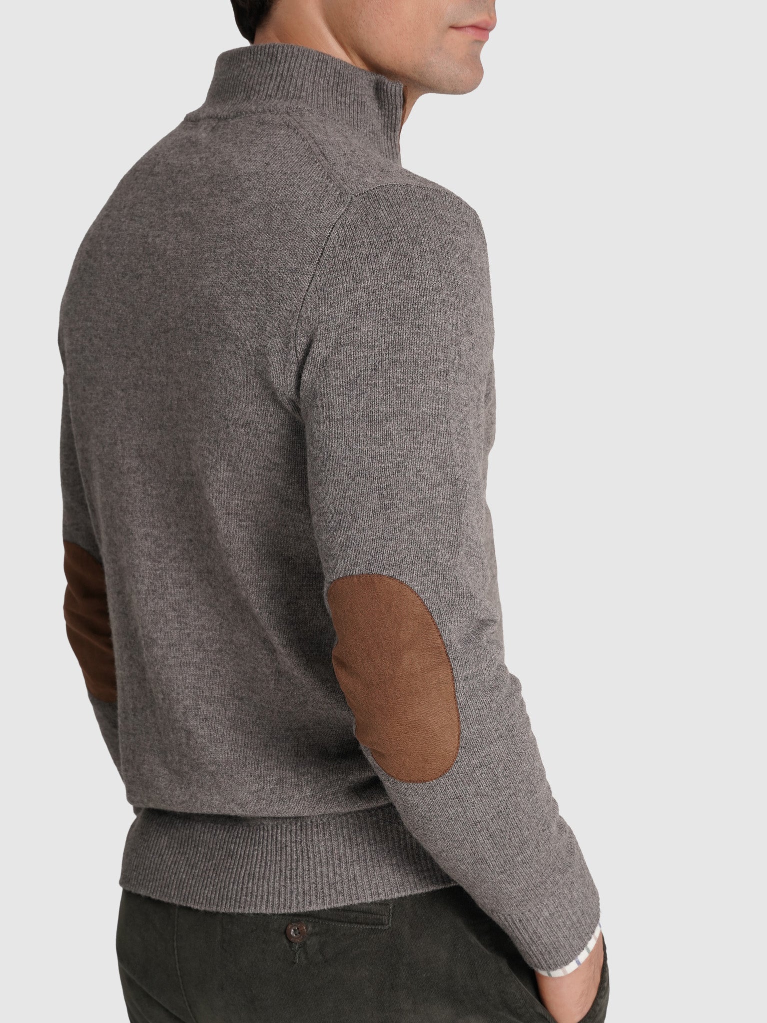 PULLOVER LÃ CINZENTO COM COTOVELEIRA REGULAR FIT MR. BLUE