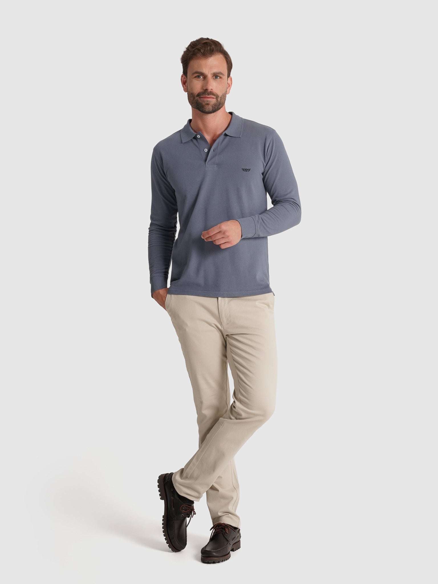 POLO ALGODÓN AZUL MANGA LARGA REGULAR FIT MR. AZUL
