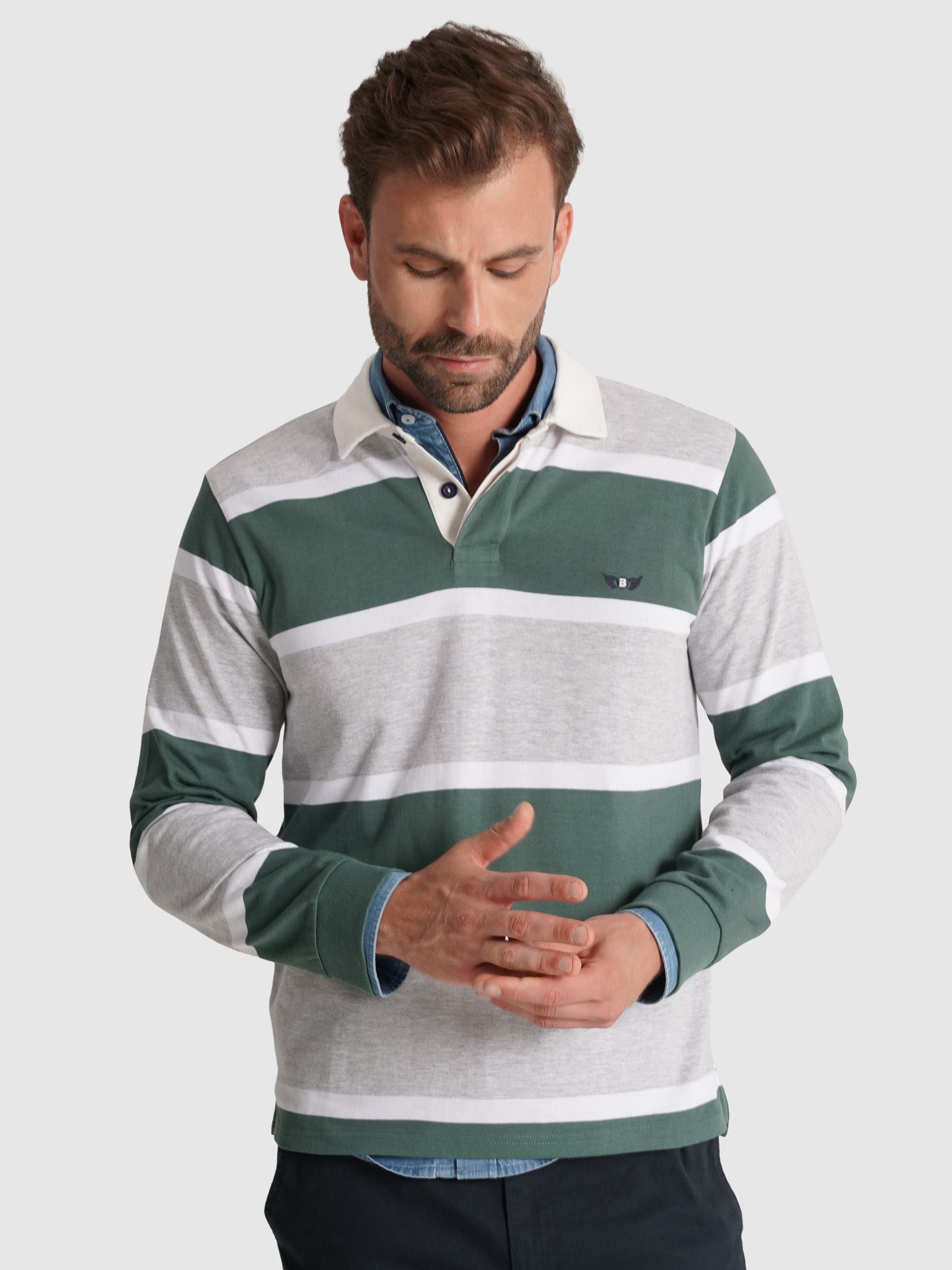 RUGBIE ALGODÃO VERDE MANGA COMPRIDA REGULAR FIT MR. BLUE