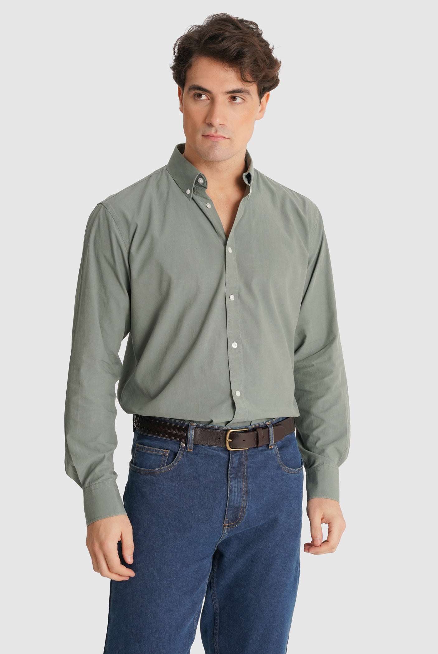 CAMISA ALGODÃO VERDE MANGA COMPRIDA REGULAR FIT MR. BLUE