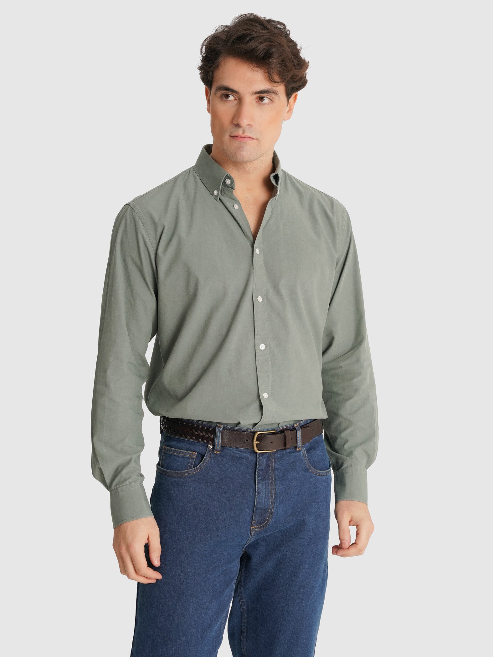 CAMISA ALGODÃO VERDE MANGA COMPRIDA REGULAR FIT MR. BLUE