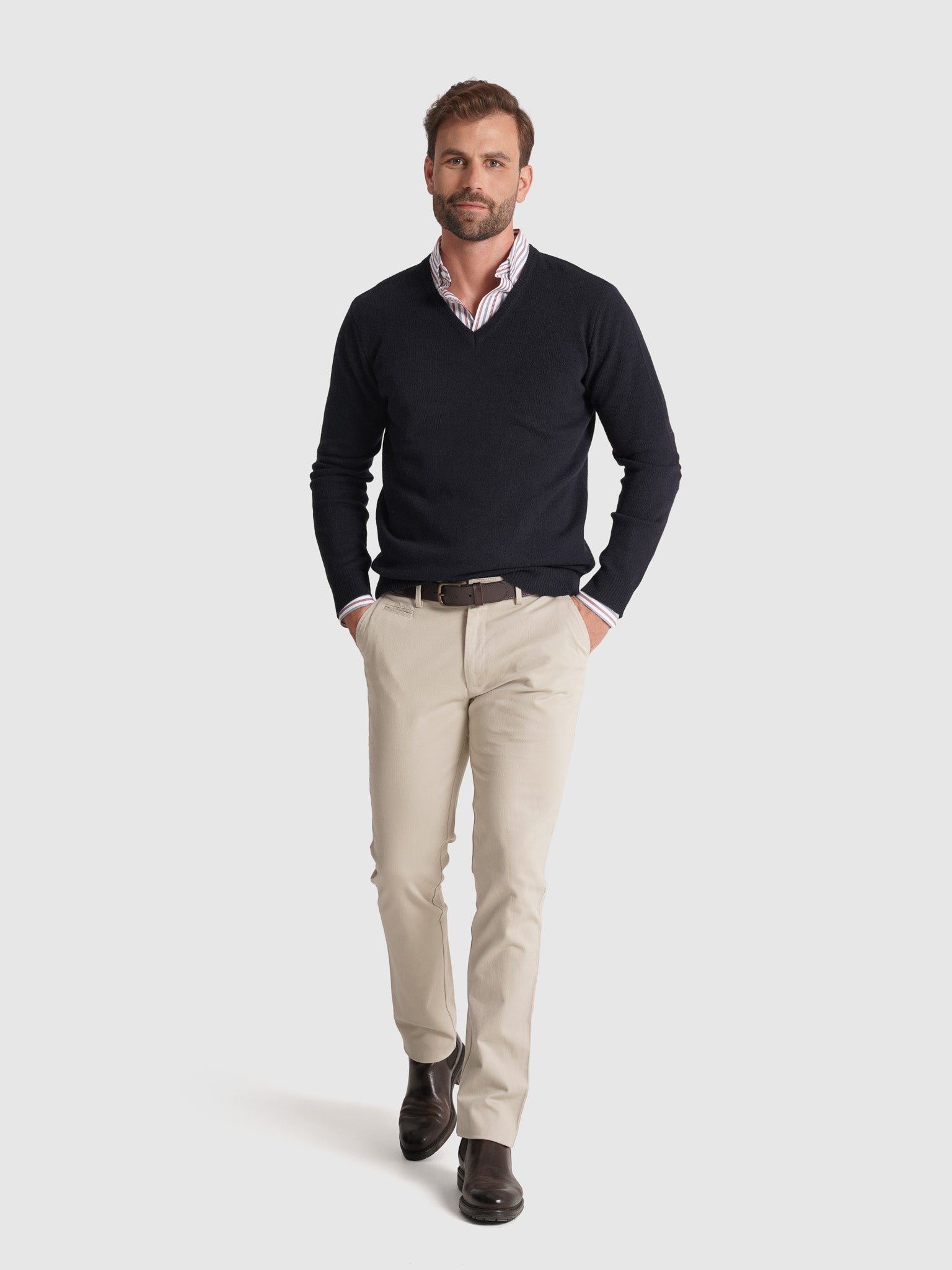 PULLOVER LÃ AZUL COM COTOVELEIRA REGULAR FIT MR. BLUE