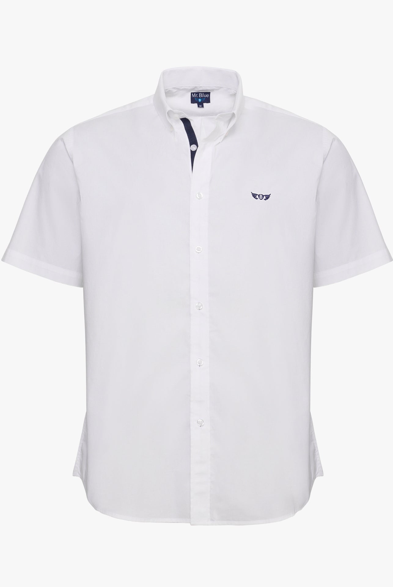 WHITE COTTON SHIRT SHORT SLEEVE REGULAR FIT MR. BLUE