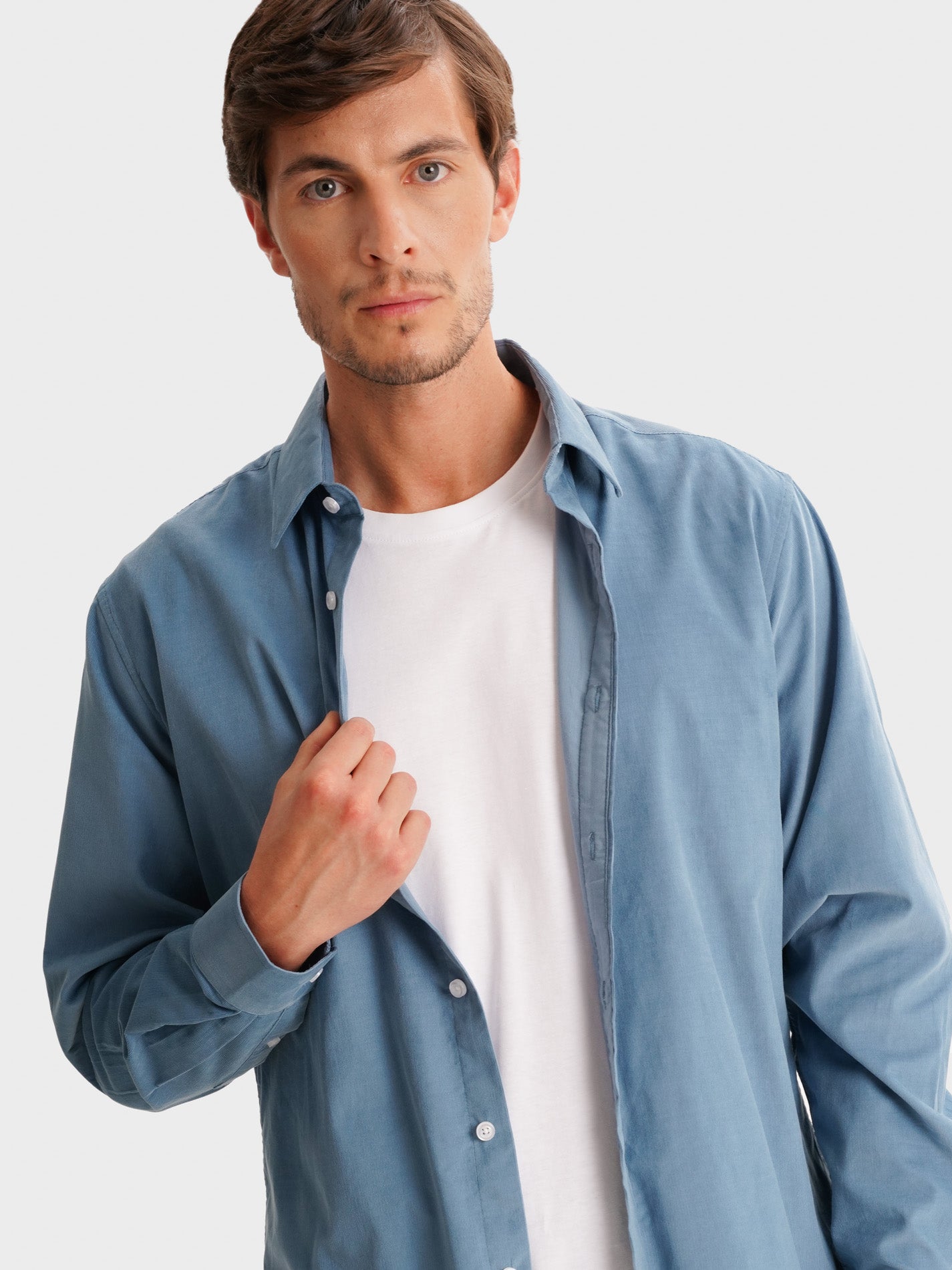 CAMISA BOMBAZINE AZUL TAILORED FIT MR. BLUE