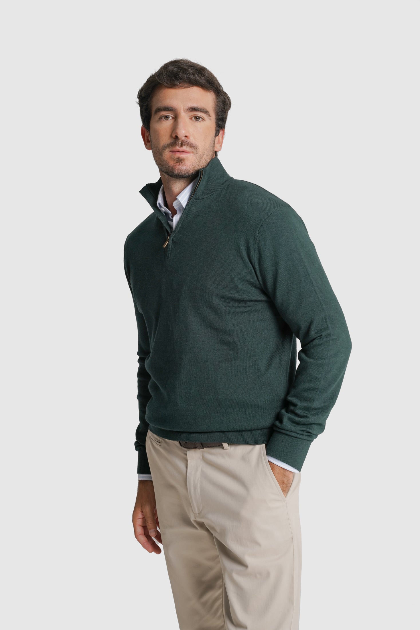 PULLOVER CAXEMIRA REGULAR FIT VERDE LISO MR. BLUE