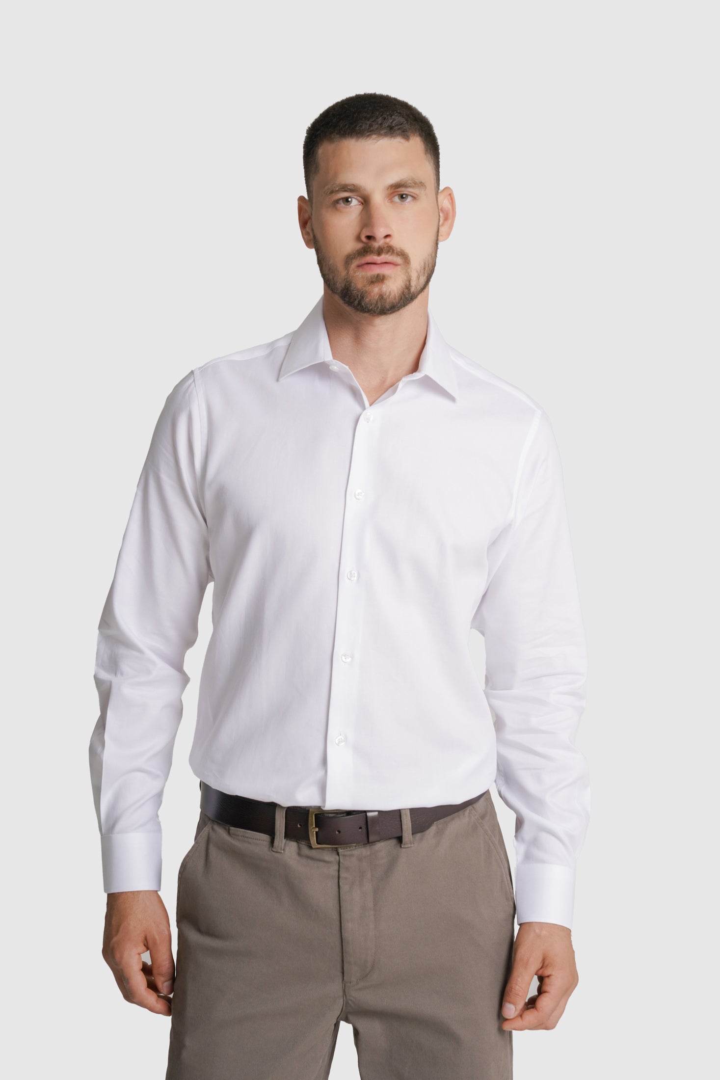 CAMISA ALGODÃO SLIM FIT BRANCA LISA MR. BLUE