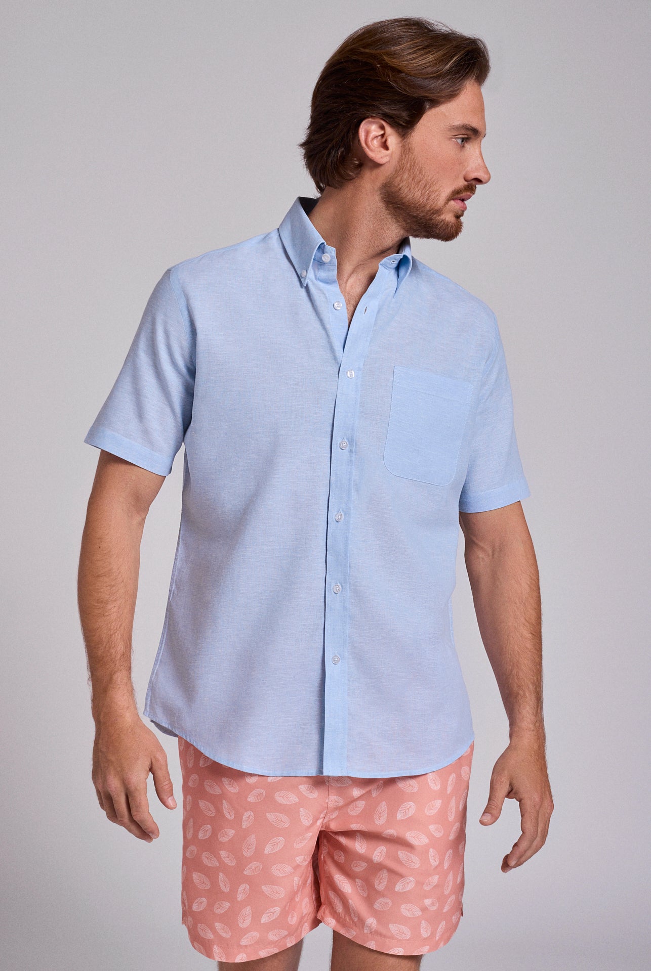BLUE LINEN SHIRT SHORT SLEEVE REGULAR FIT MR. BLUE