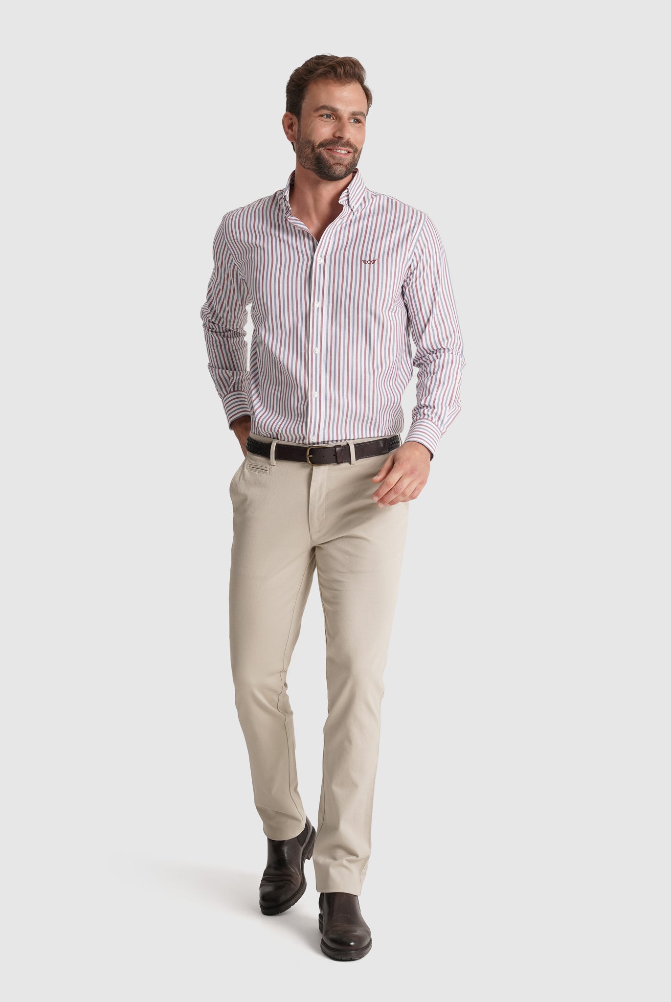 Calça Algodão Beges Slim Fit Mr. Blue