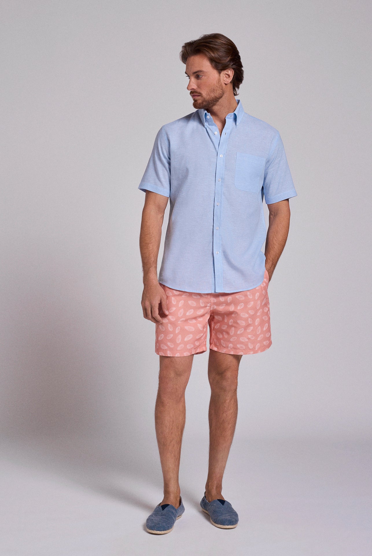 BLUE LINEN SHIRT SHORT SLEEVE REGULAR FIT MR. BLUE