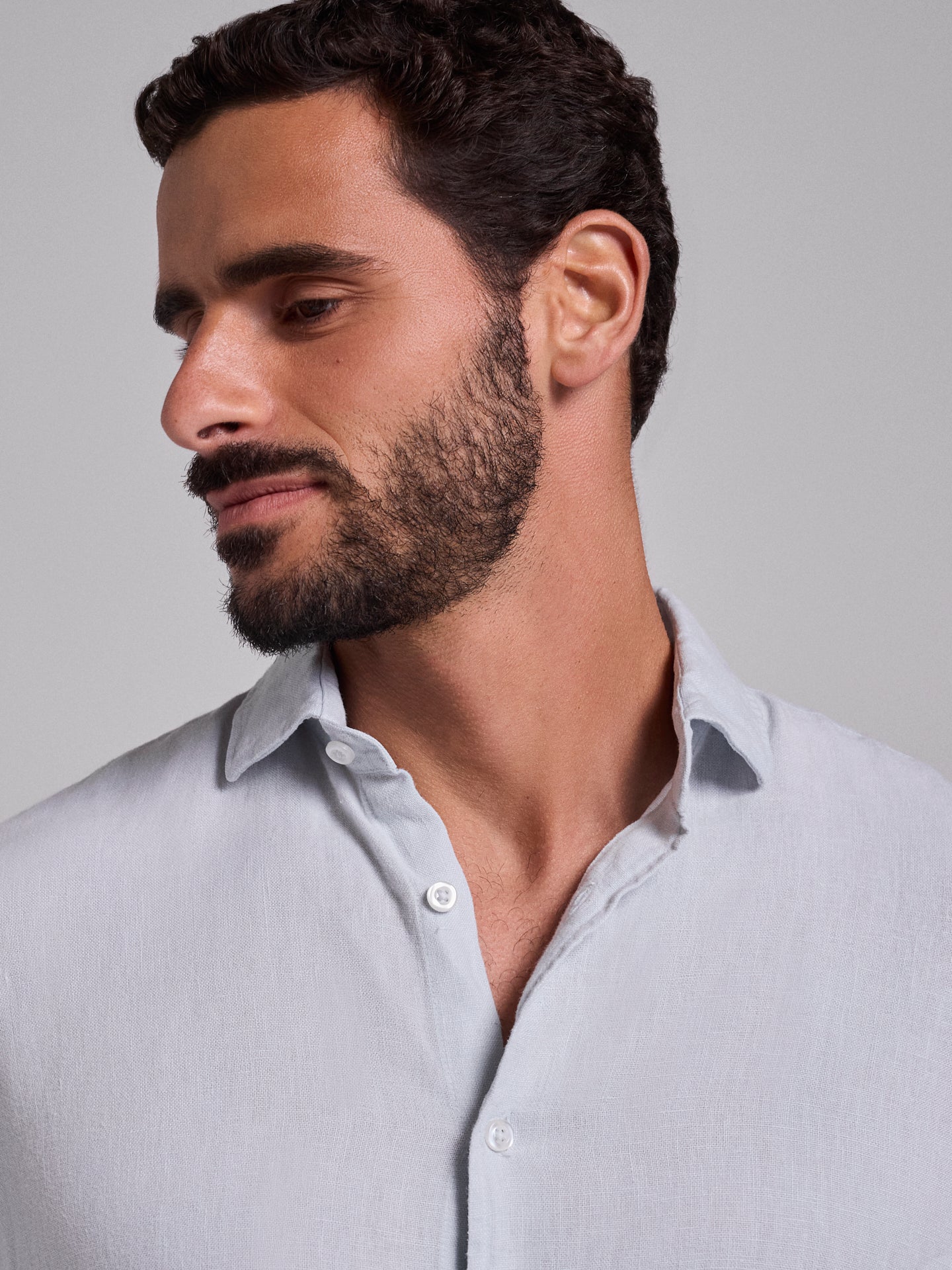 Camisa Linho Azul Manga Comprida Tailored Fit Mr. Blue