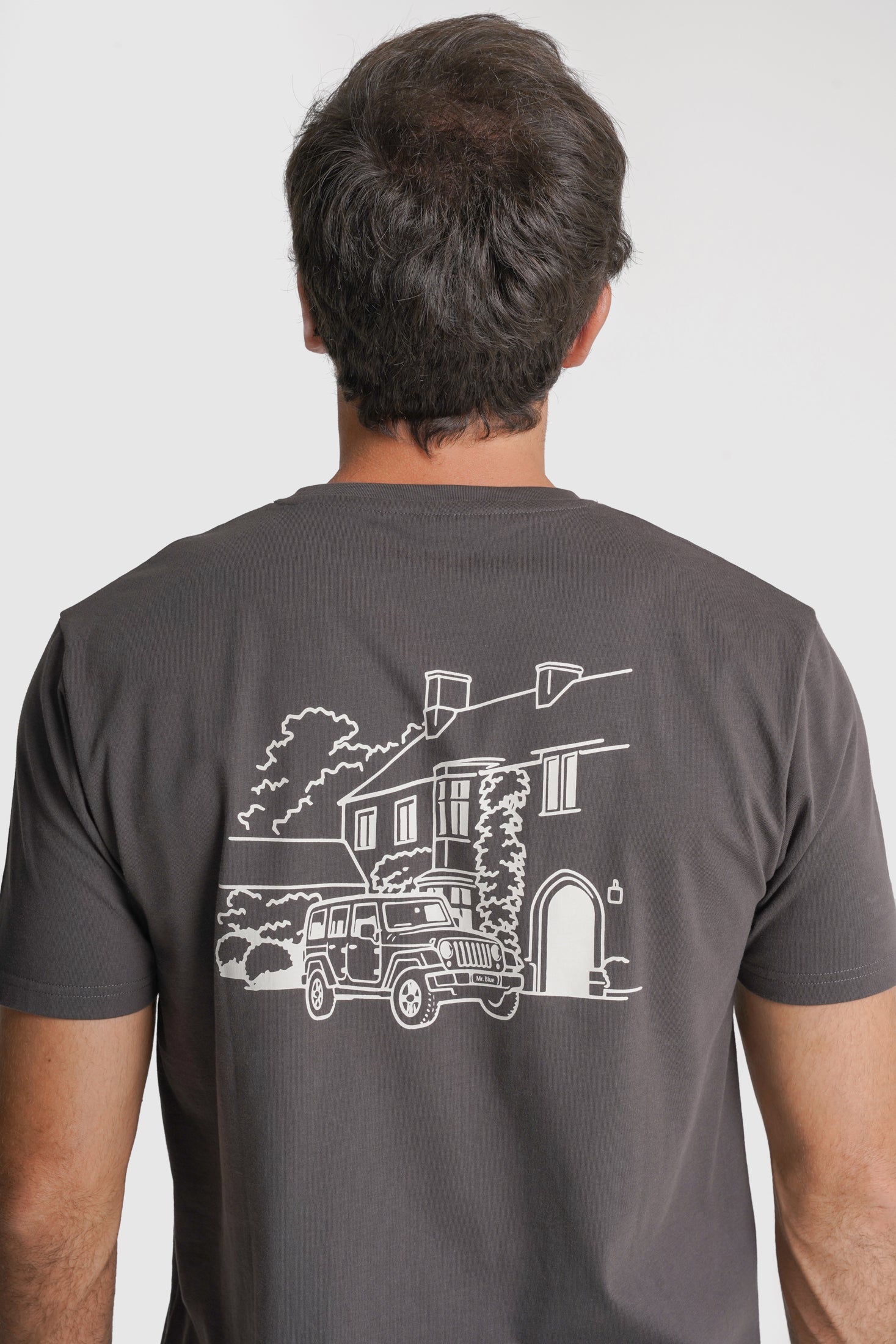 T-SHIRT ALGODÃO REGULAR FIT CINZENTA PADRÃO MR. BLUE
