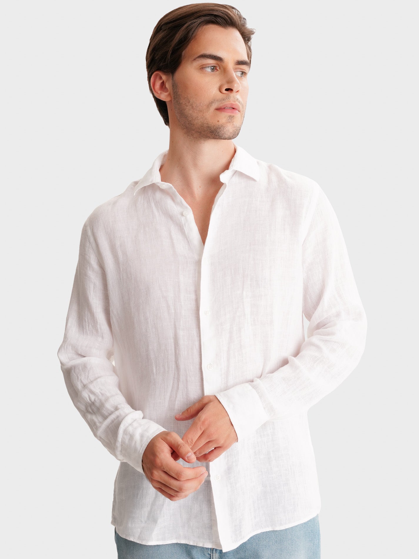 CAMISA LINHO BRANCA MANGA COMPRIDA TAILORED FIT MARK BELLUCCI