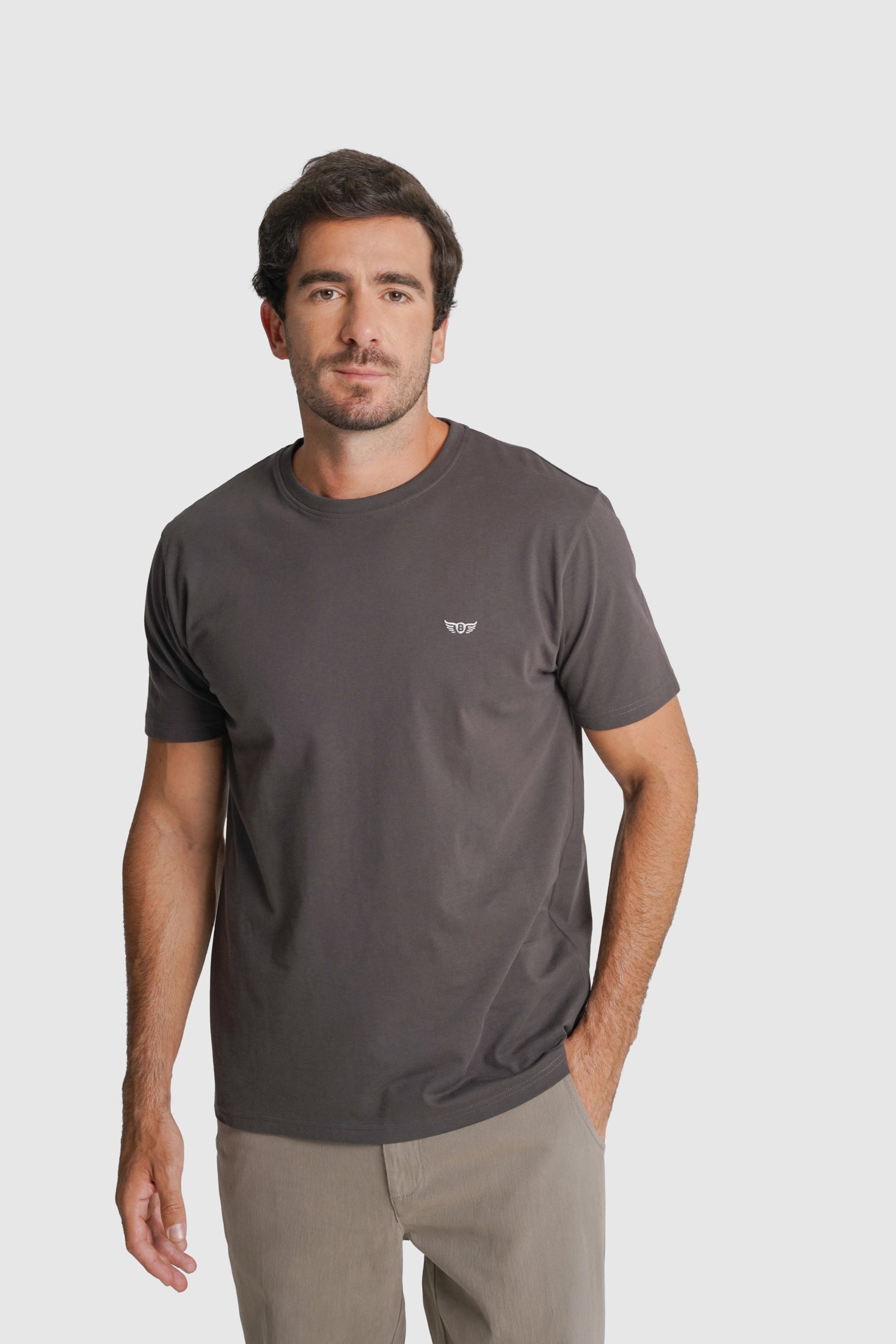 T-SHIRT ALGODÃO REGULAR FIT CINZENTA PADRÃO MR. BLUE