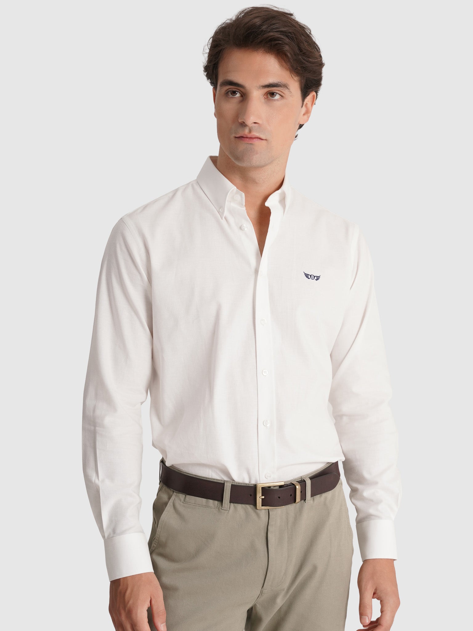CAMISA ALGODÃO REGULAR FIT BRANCA LISA MR. BLUE