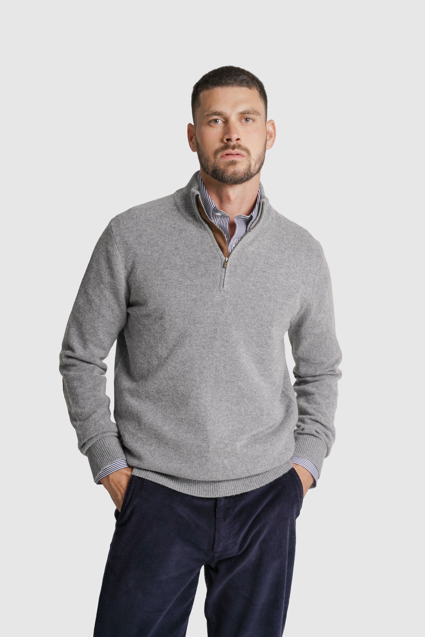 PULLOVER LÃ REGULAR FIT CINZENTO LISO MR. BLUE
