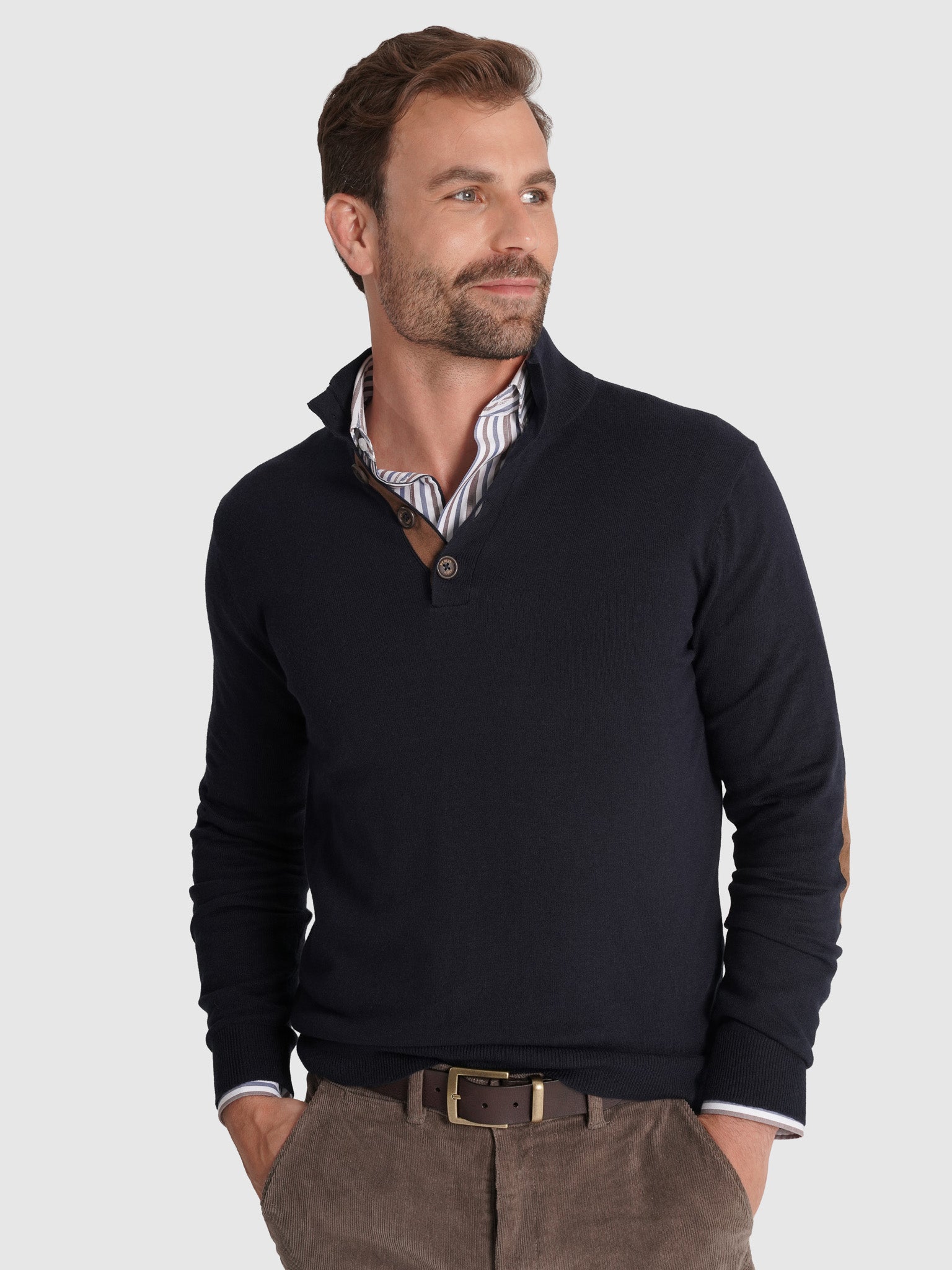 PULLOVER LÃ COM COTOVELEIRA REGULAR FIT MR. BLUE