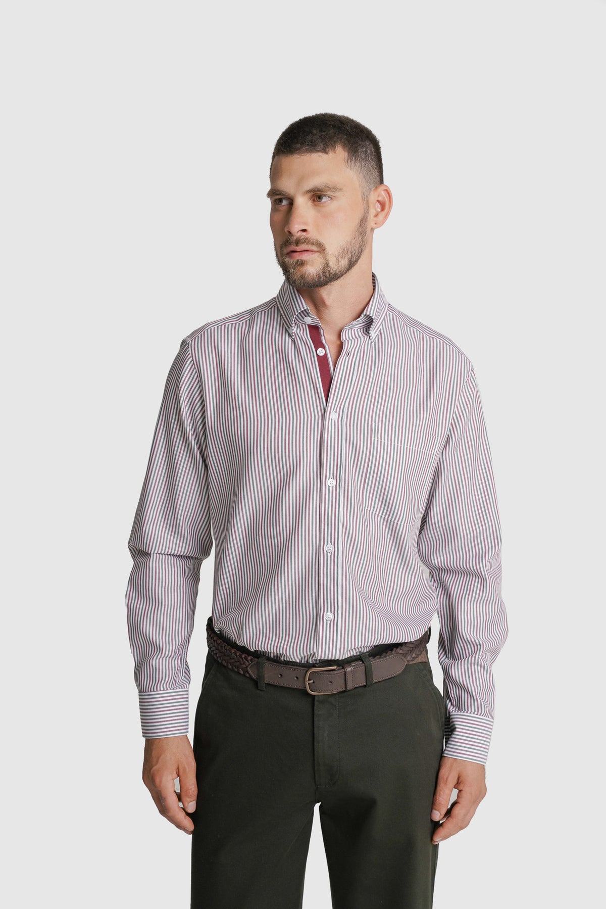 CAMISA TWILL REGULAR FIT BRANCA ÀS RISCAS MR. BLUE