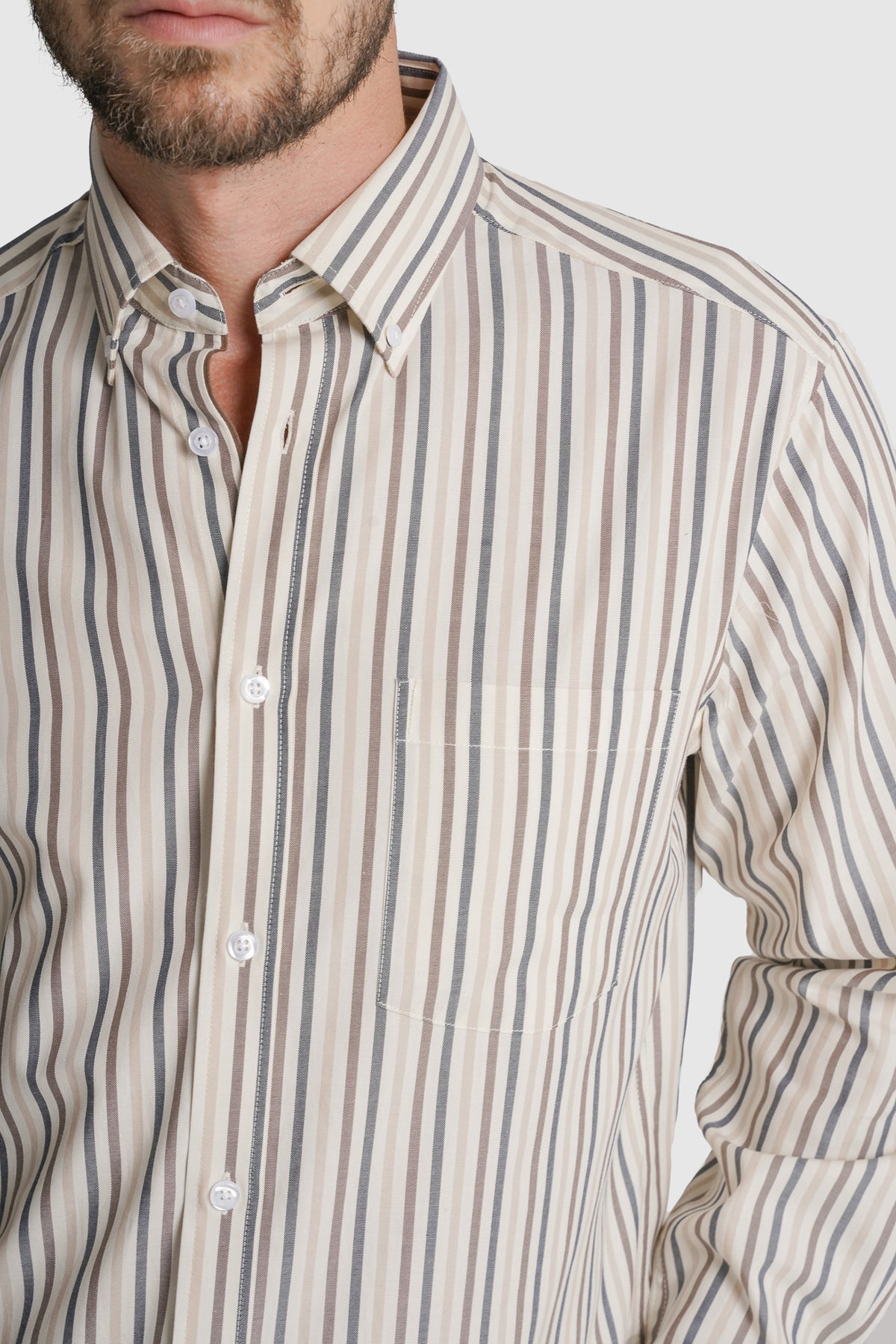 CAMISA TWILL REGULAR FIT BRANCA ÀS RISCAS MR. BLUE
