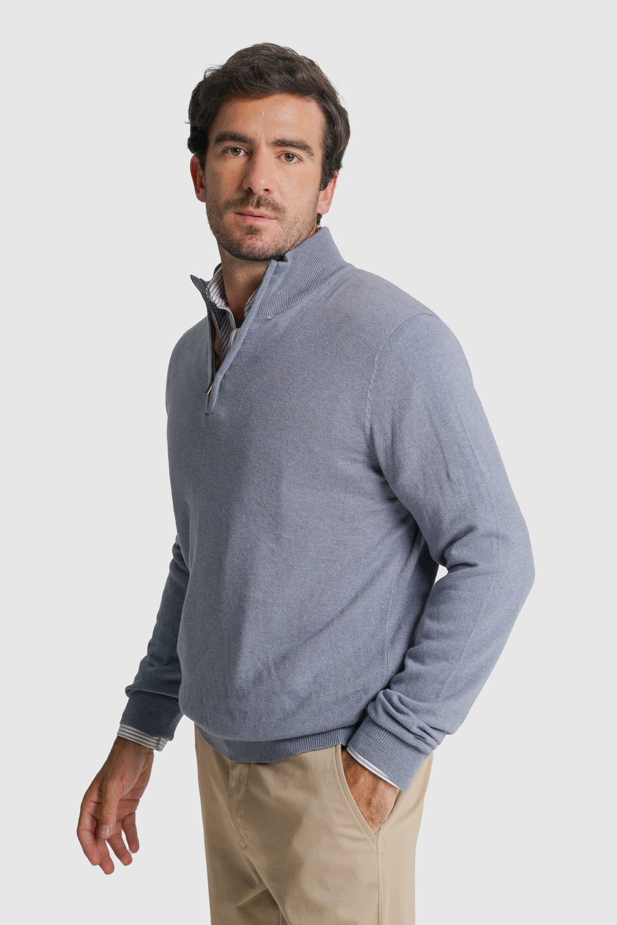 PULLOVER CAXEMIRA REGULAR FIT AZUL LISO MR. BLUE