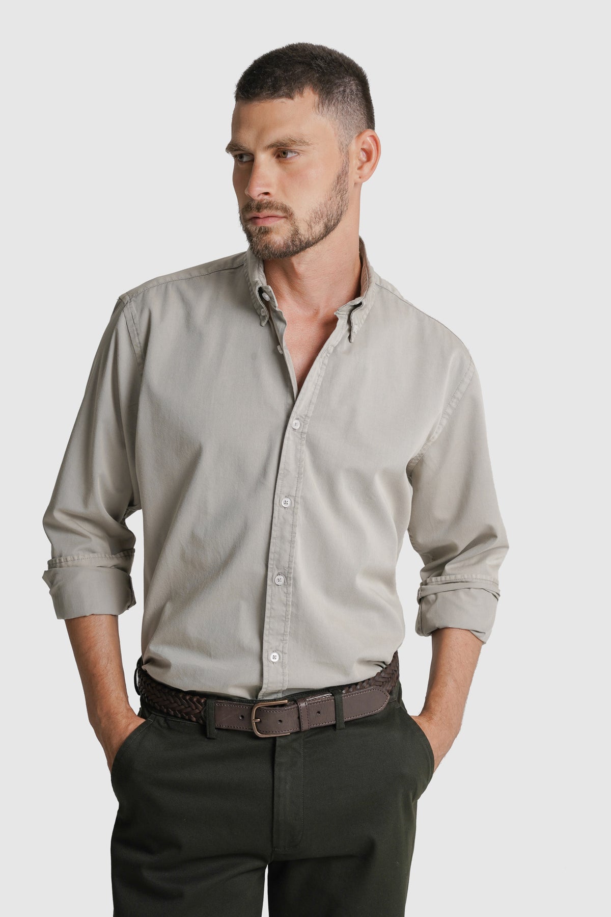 CAMISA TWILL REGULAR FIT BEGE LISA MR. BLUE