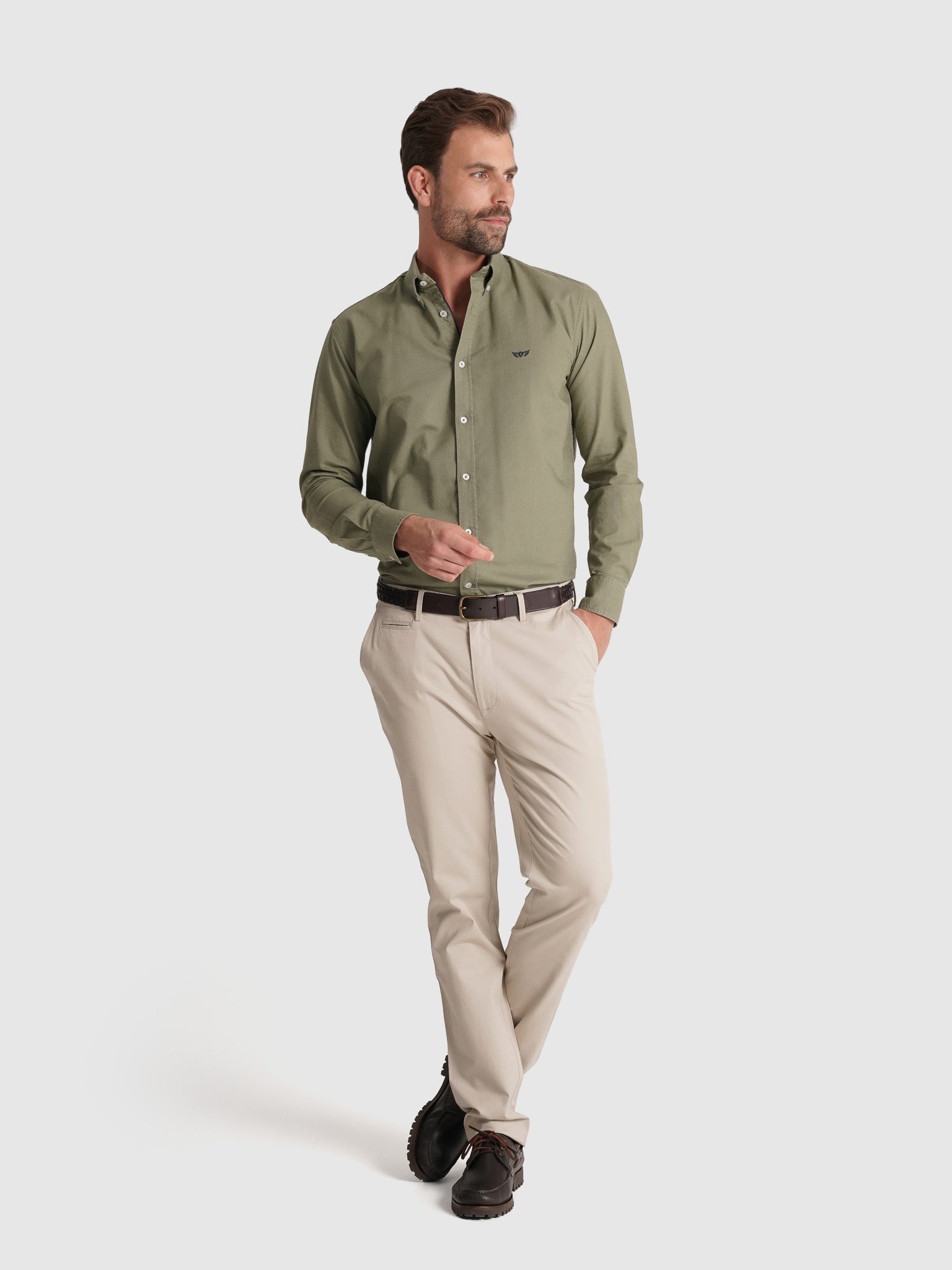 CAMISA ALGODÃO VERDE MANGA COMPRIDA REGULAR FIT MR. BLUE