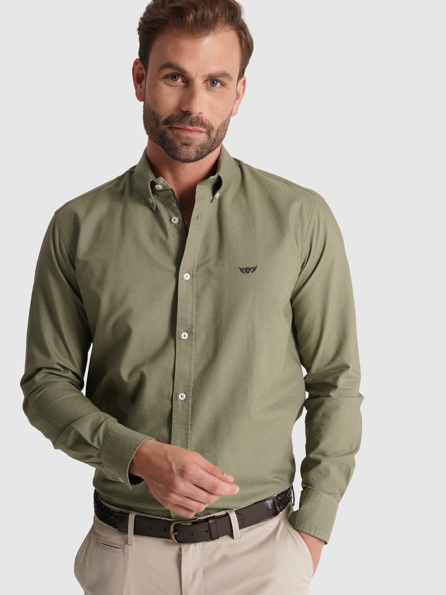 CAMISA ALGODÃO VERDE MANGA COMPRIDA REGULAR FIT MR. BLUE