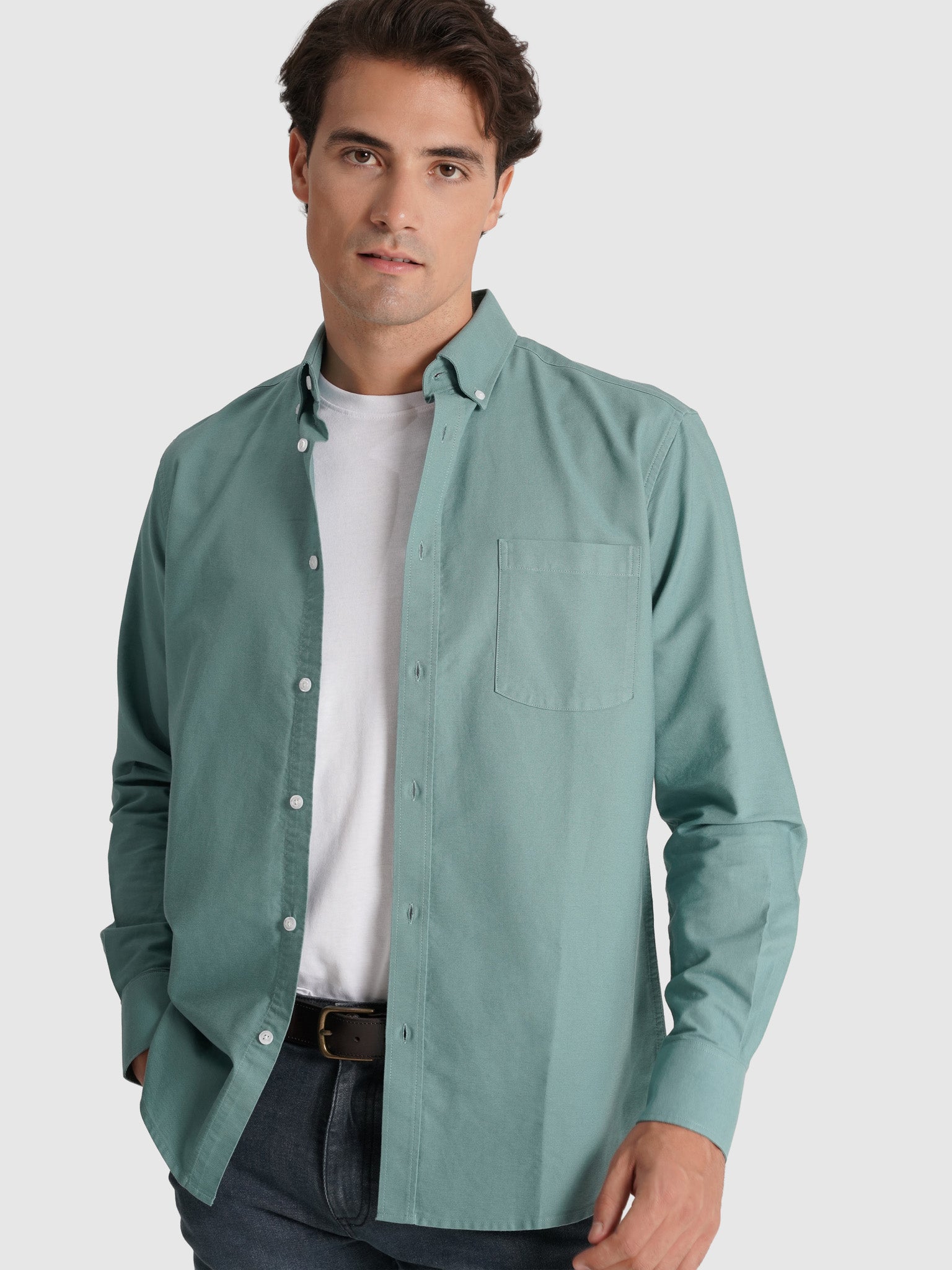 CAMISA ALGODÃO VERDE MANGA COMPRIDA REGULAR FIT MR. BLUE