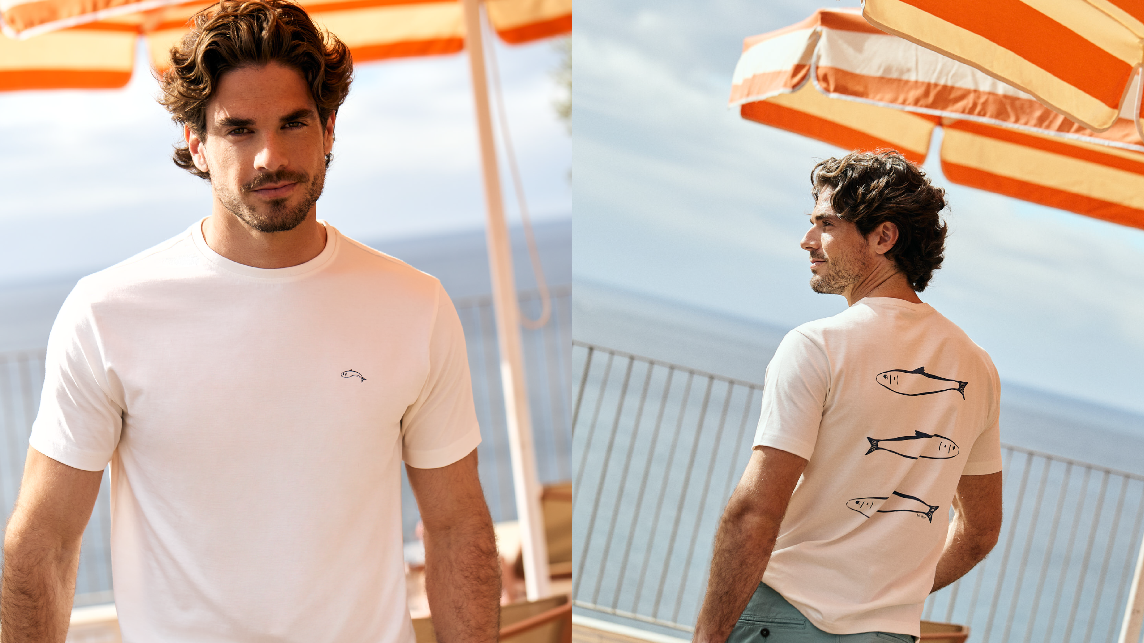Summer Stories The Coastal Edition da Mr. Blue, vestindo t-shirt da coleção Spring Summer 2026. Promoção: 2ª unidade a 5.99€.