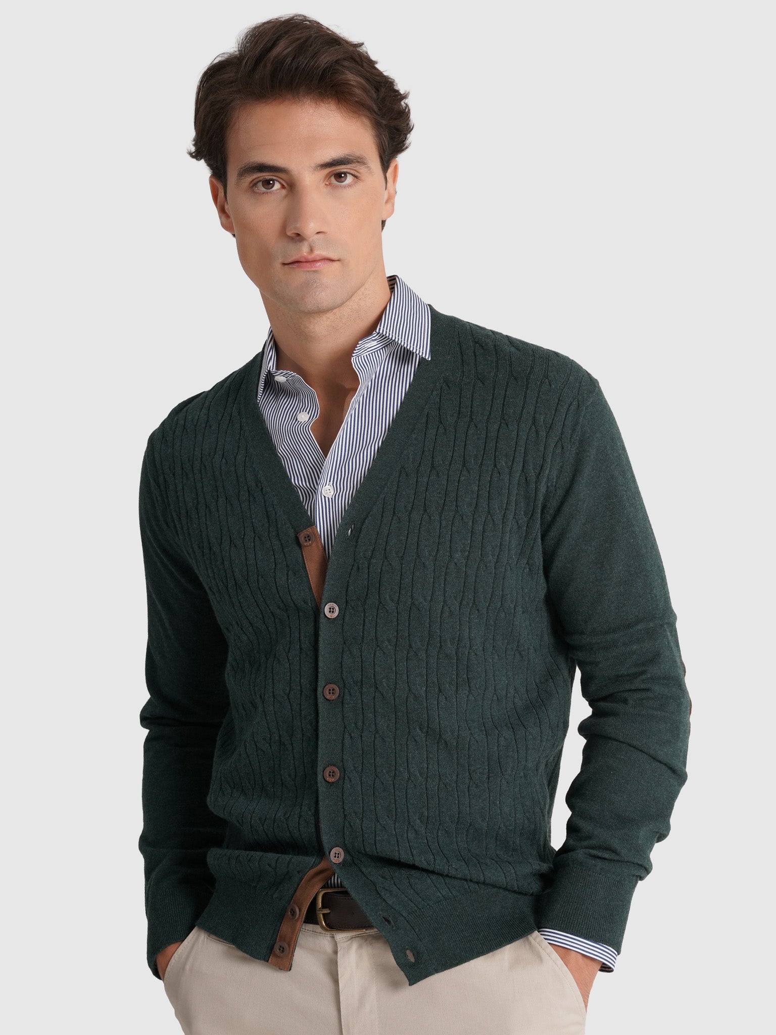PULLOVER LÃ VERDE COM COTOVELEIRA REGULAR FIT MR. BLUE