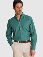 CAMISA ALGODÃO VERDE MANGA COMPRIDA REGULAR FIT MR. BLUE