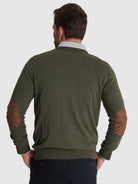 PULLOVER CAXEMIRA VERDE COM COTOVELEIRA REGULAR FIT MR. BLUE