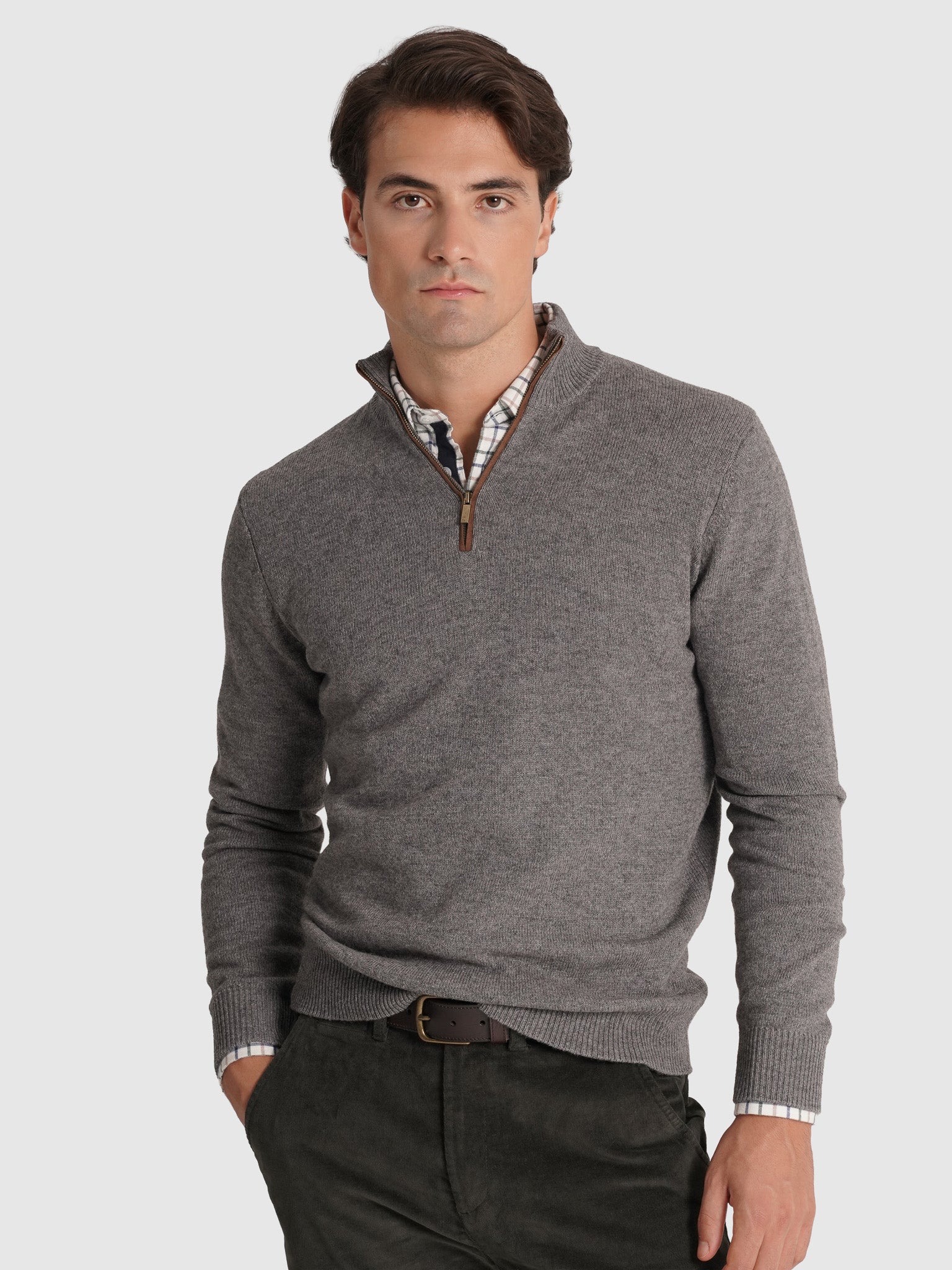 PULLOVER LÃ CINZENTO COM COTOVELEIRA REGULAR FIT MR. BLUE
