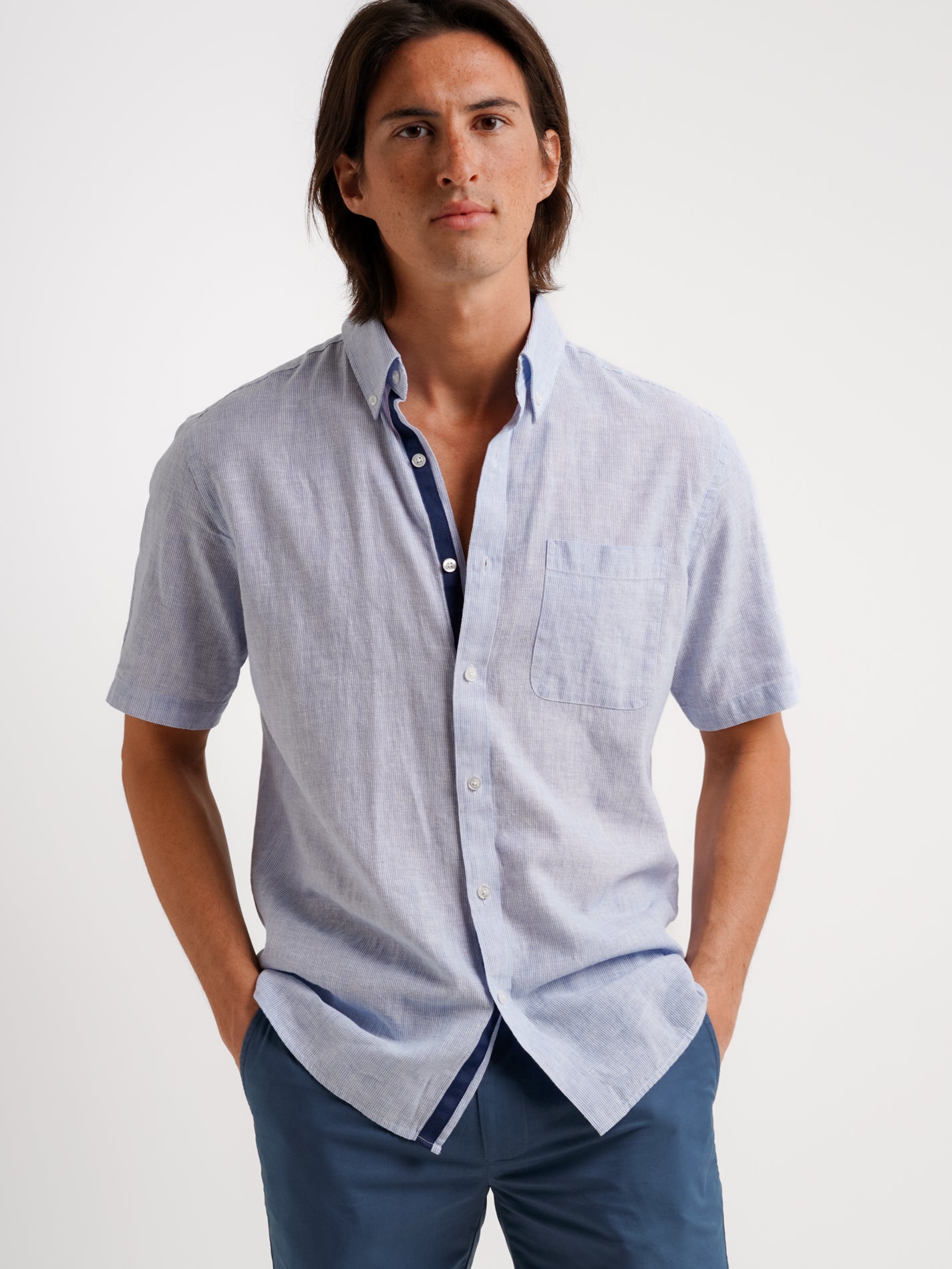 CAMISA LINO AZUL MANGA CORTA REGULAR FIT MR. AZUL