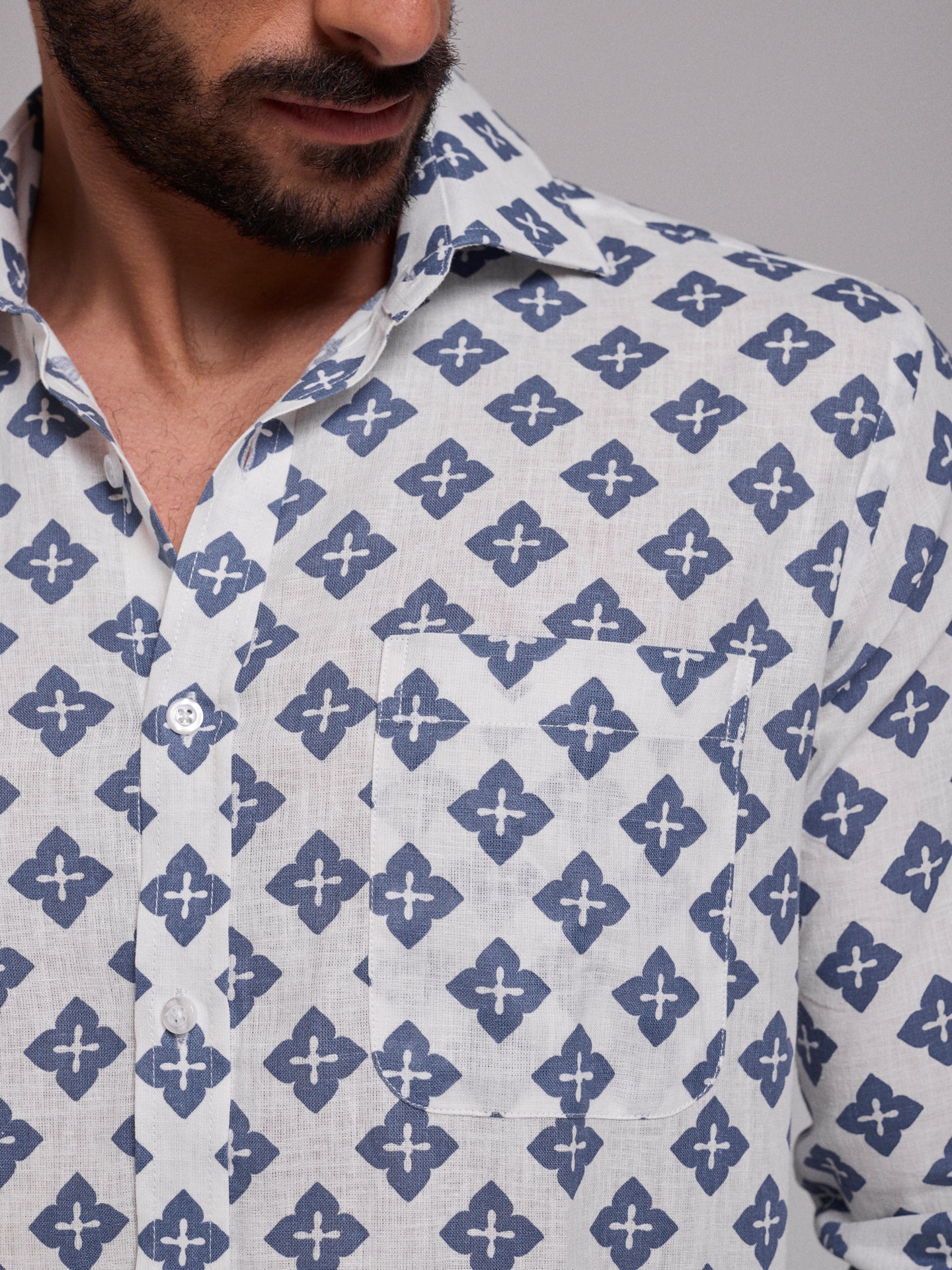 BLUE LINEN SHIRT LONG SLEEVE REGULAR FIT MR. BLUE
