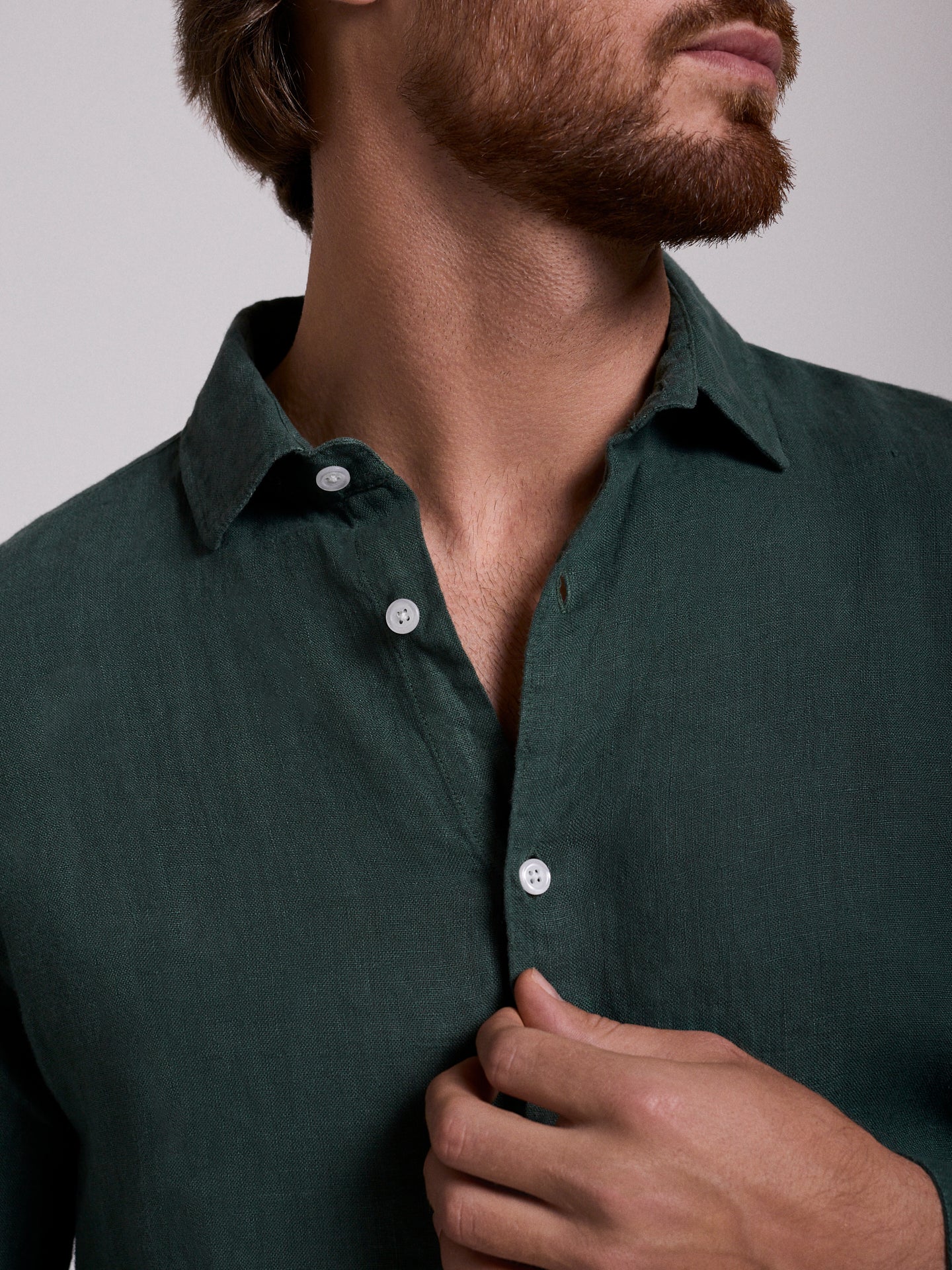 Camisa Linho Verde Manga Comprida Tailored Fit Mr. Blue