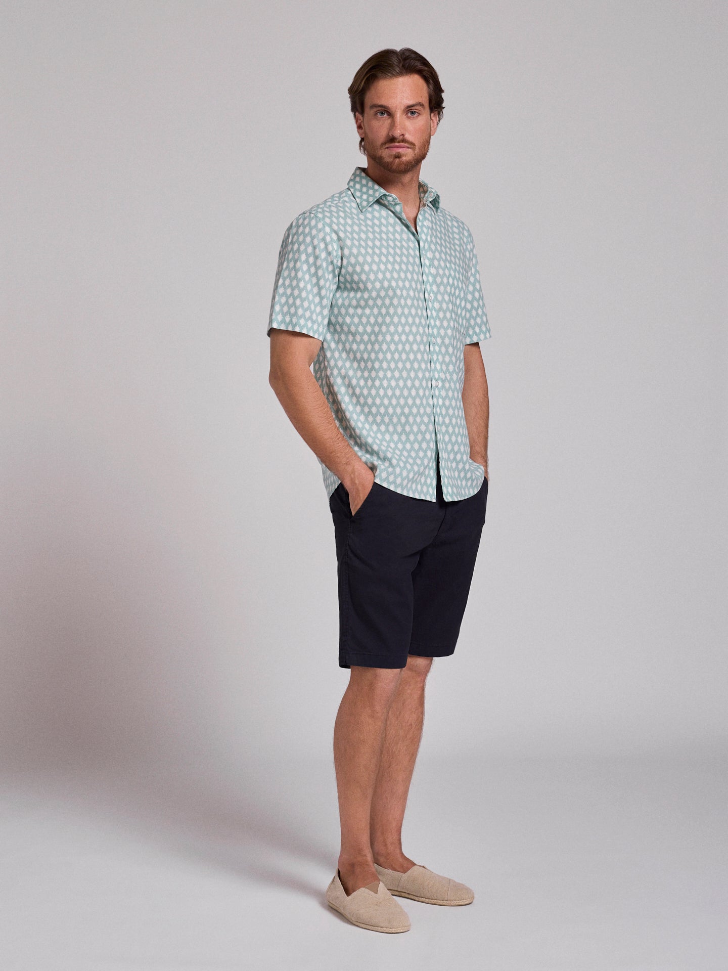 CAMISA LINO VERDE MANGA CORTA REGULAR FIT MR. AZUL