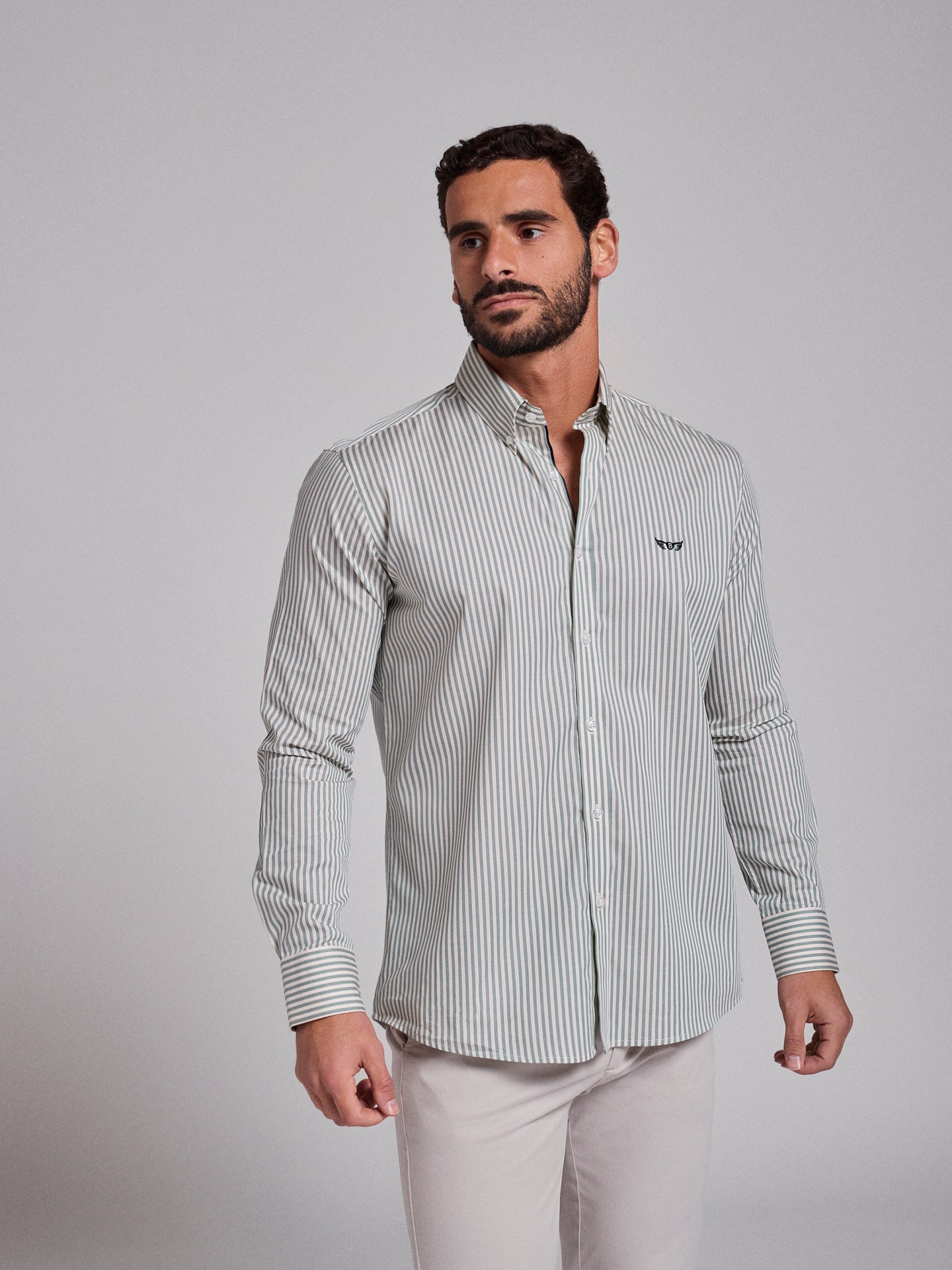 GREEN COTTON SHIRT LONG SLEEVE REGULAR FIT MR. BLUE