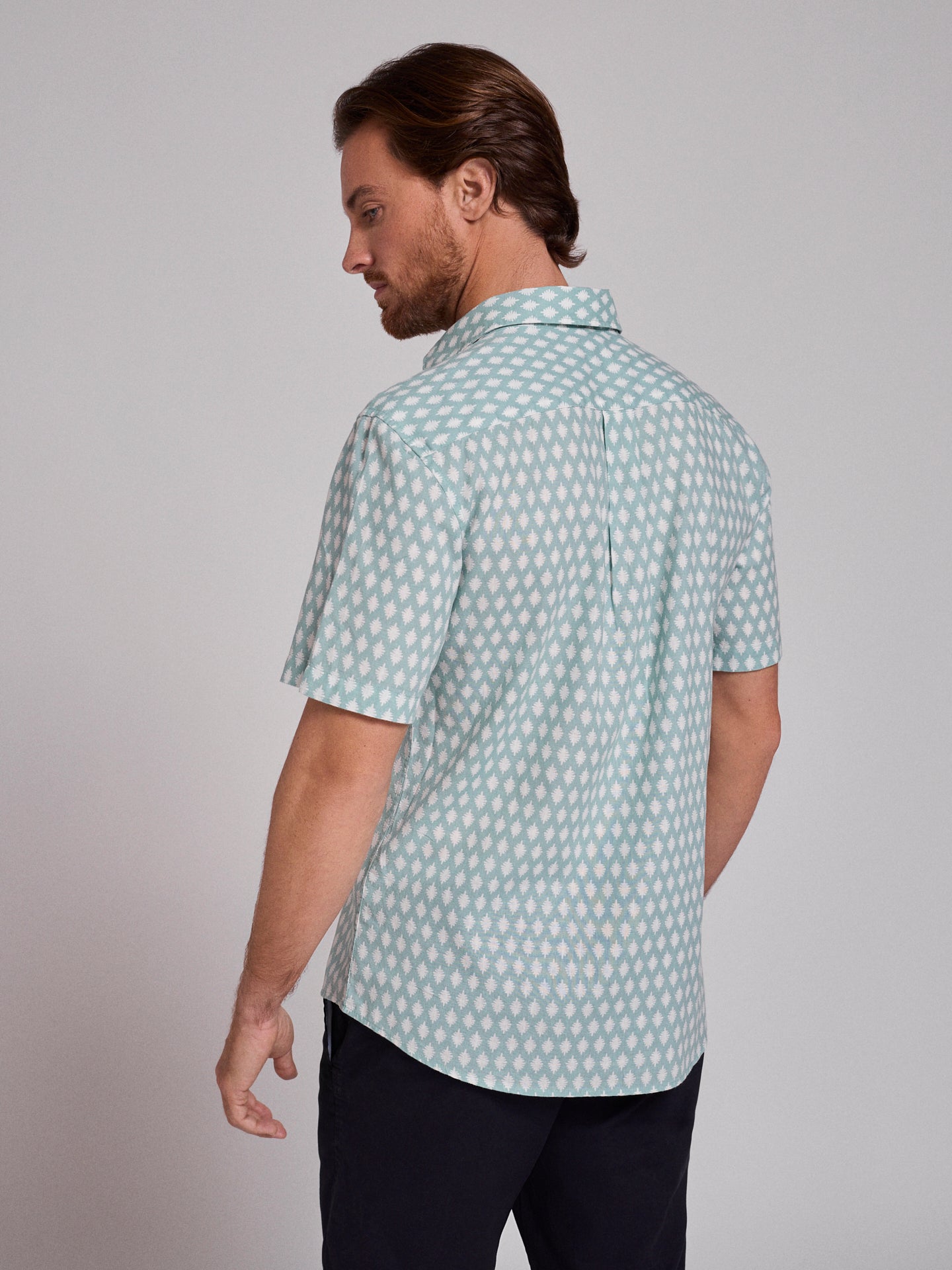 GREEN LINEN SHIRT SHORT SLEEVE REGULAR FIT MR. BLUE