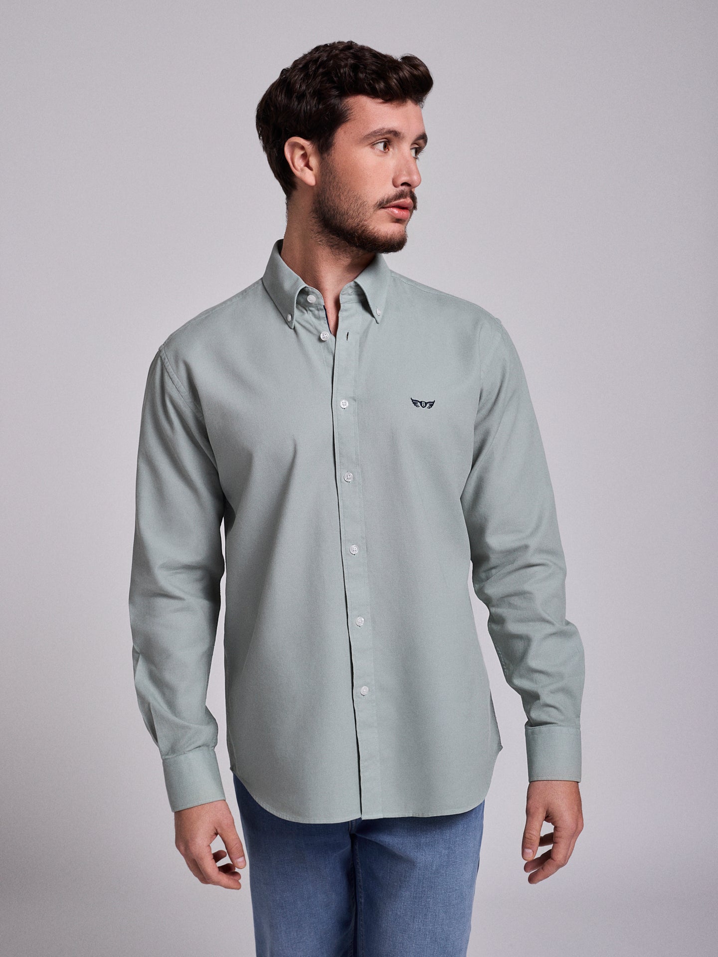 Camisa Algodão Verde Manga Comprida Regular Fit Mr. Blue