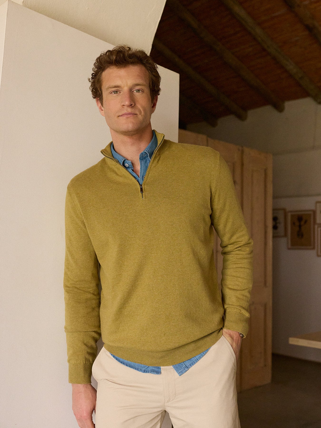 Jersey de cachemira verde fino Mr. Blue