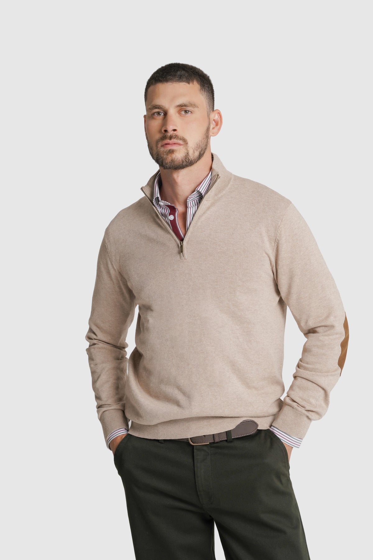 PULLOVER CAXEMIRA REGULAR FIT BEGE LISO MR. BLUE