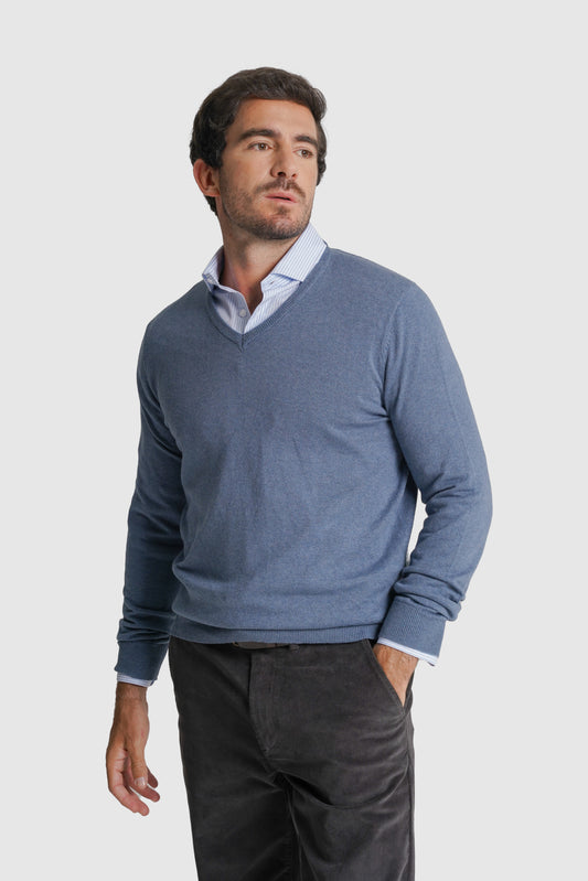 PULLOVER CAXEMIRA REGULAR FIT AZUL LISO MR. BLUE