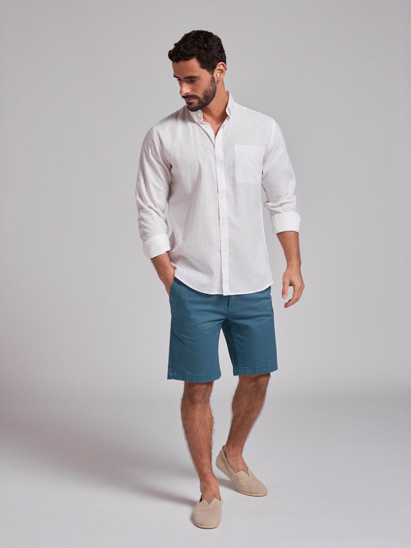 WHITE LINEN SHIRT LONG SLEEVE REGULAR FIT MR. BLUE