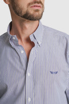 CAMISA ALGODÃO REGULAR FIT AZUL RISCAS MR. BLUE