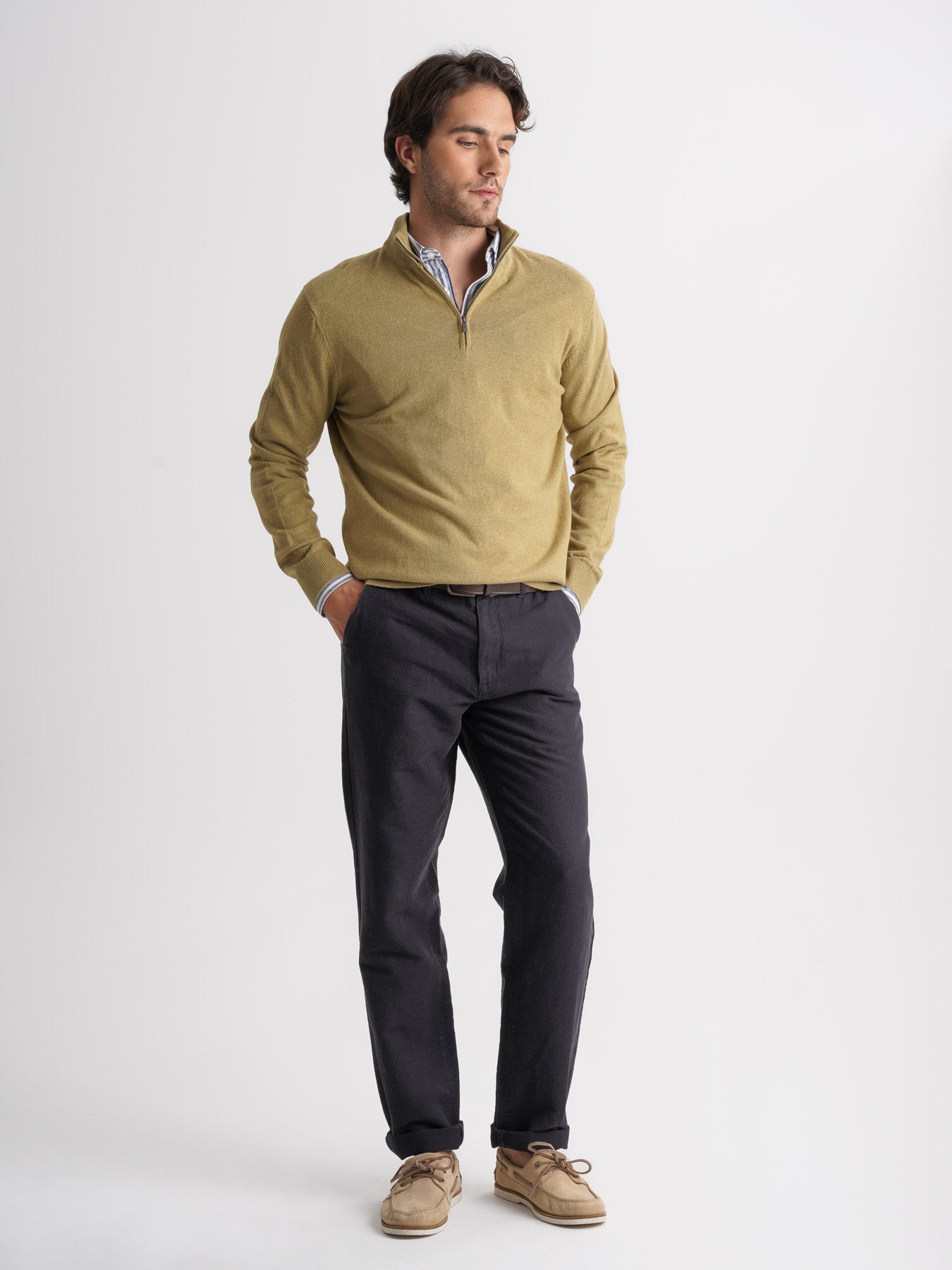 Jersey de cachemira verde fino Mr. Blue