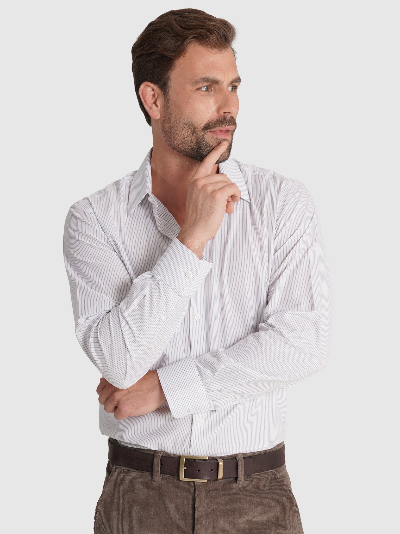 Camisa Algodão Cinzenta Manga Comprida Classic Fit Mr. Blue