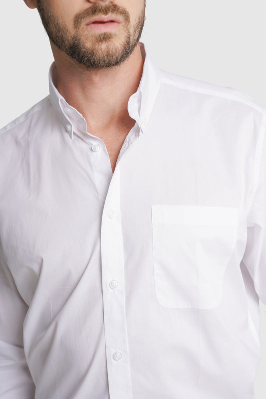 CAMISA ALGODÃO REGULAR FIT BRANCA LISA MR. BLUE