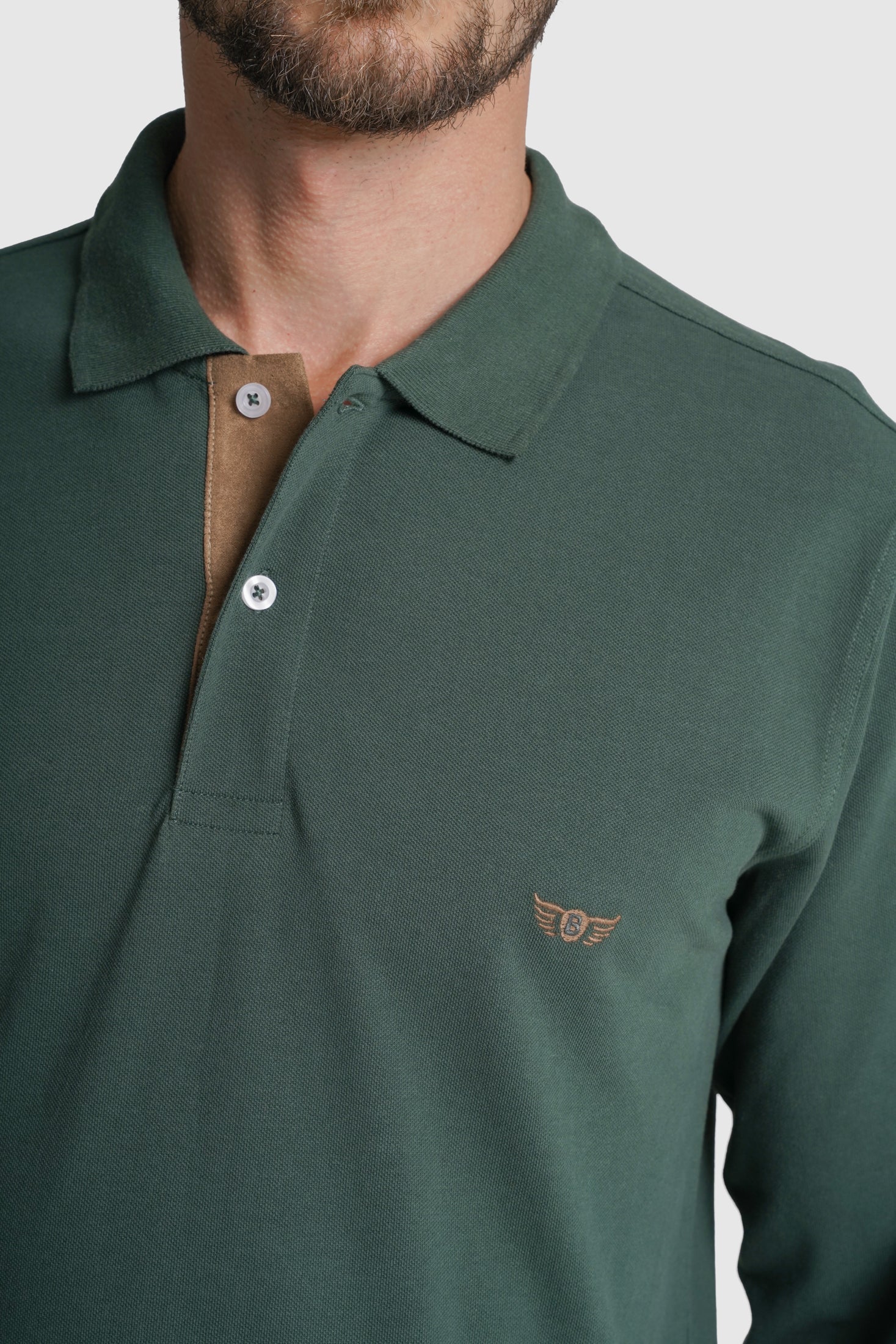 POLO MANGA COMPRIDA ALGODÃO REGULAR FIT VERDE LISO MR. BLUE