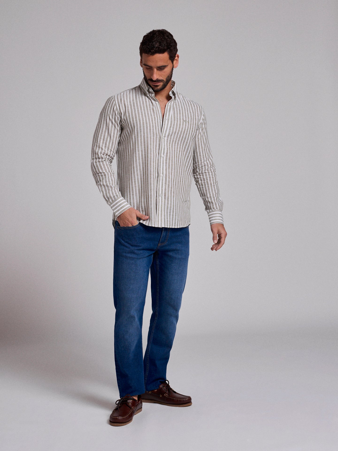 GREEN LINEN SHIRT LONG SLEEVE REGULAR FIT MR. BLUE