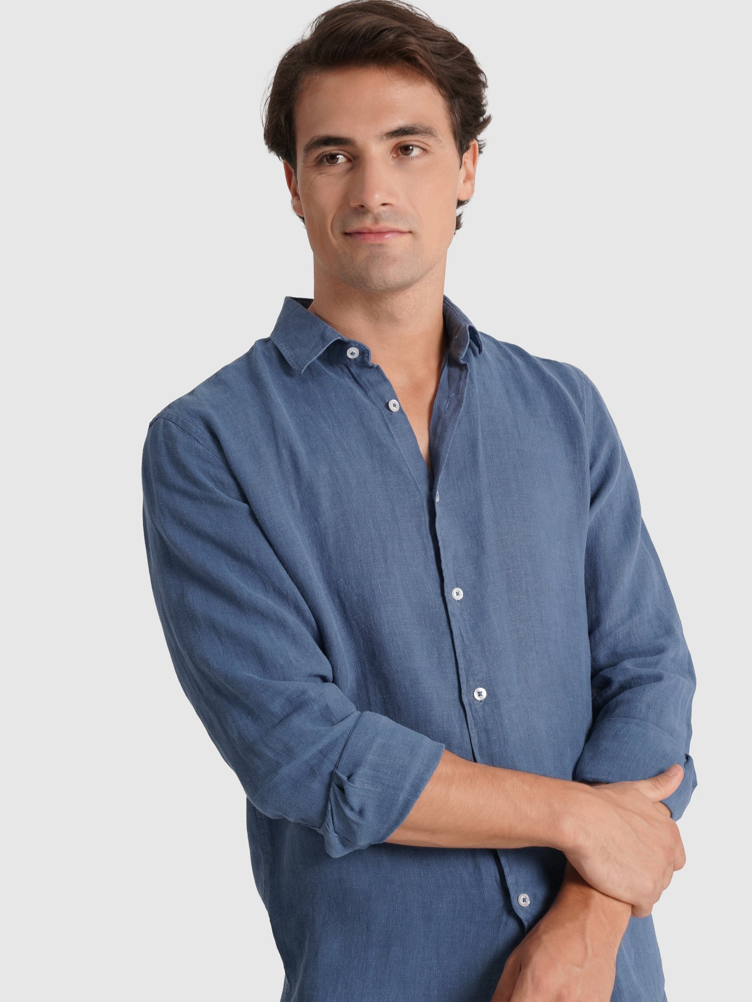 CAMISA LINO AZUL MANGA LARGA SASTRERÍA MARK BELLUCCI